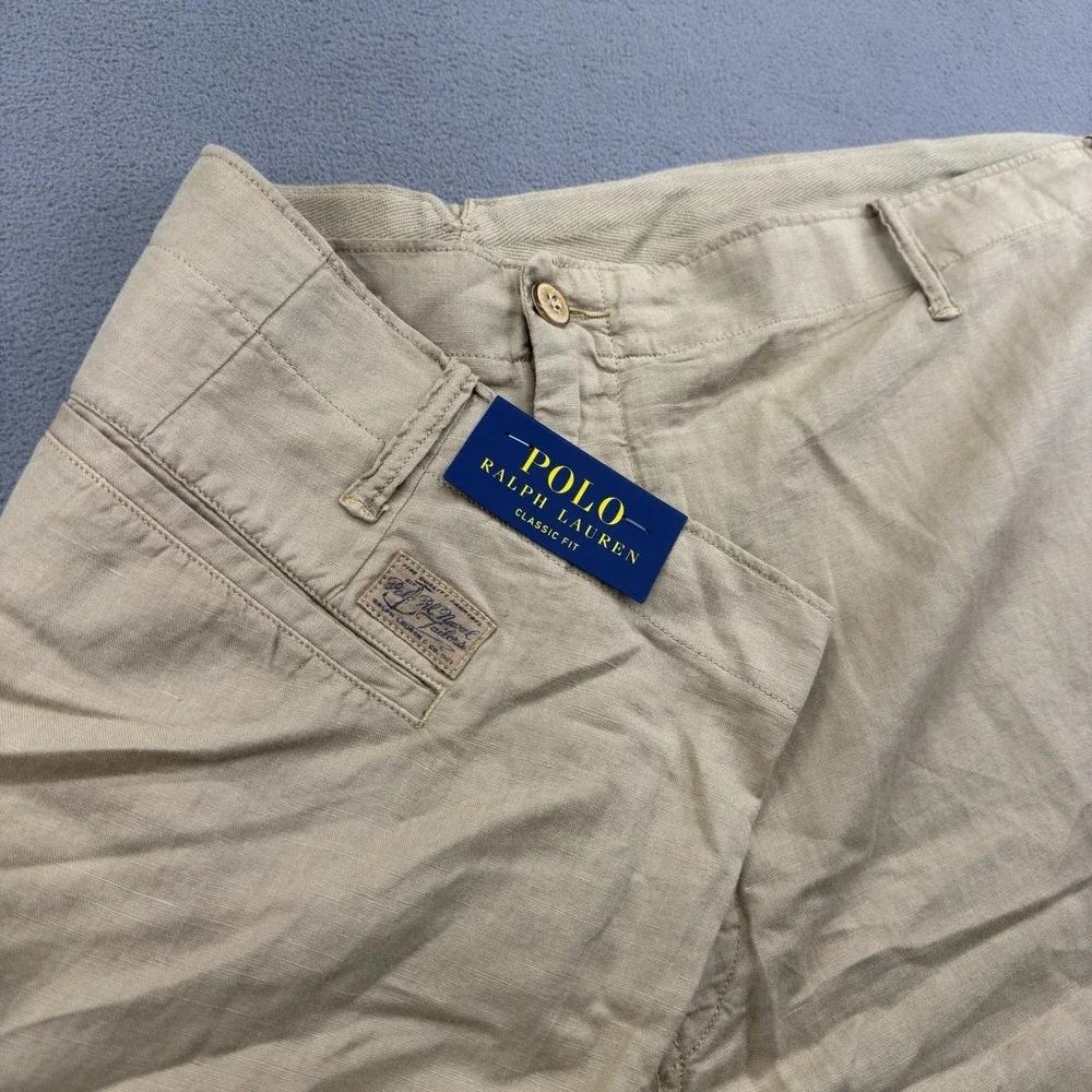 Polo Ralph Lauren Linen Blend Shorts Mens 56B RL Naval Tailors Khaki Brown 9